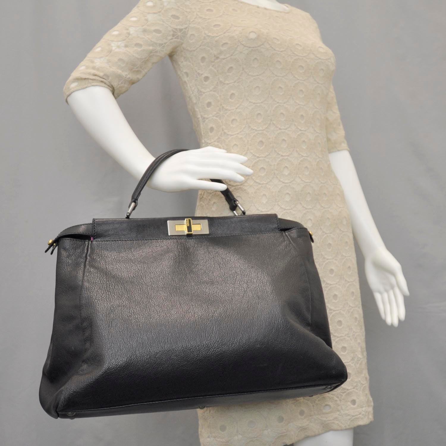 Fendi Goatskin Large Peekaboo Iconic Satchel Black Lampone 2 of 12
