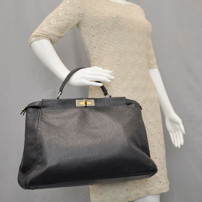 Fendi Goatskin Large Peekaboo Iconic Satchel Black Lampone 2 of 12