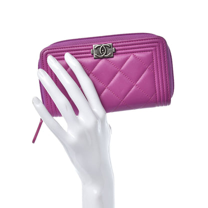 Chanel Lambskin Quilted Small Boy Zip Around Wallet Fuschia 2 of 12