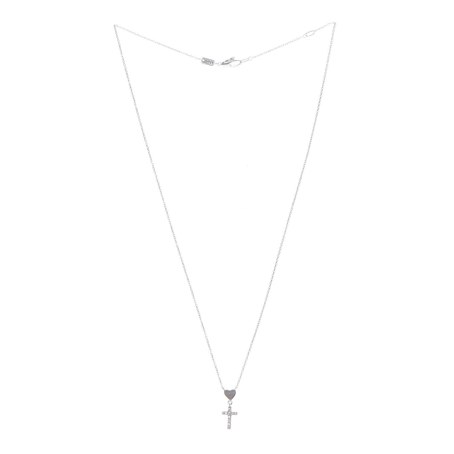 18K White Gold Diamond Heart Cross Pendant Necklace