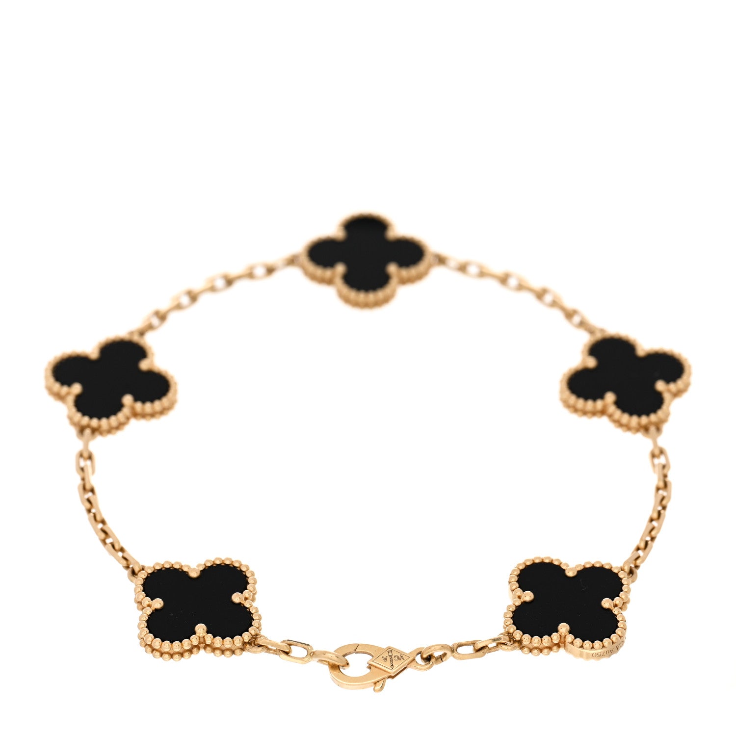 Van Cleef & Arpels 18K Yellow Gold Black Onyx 5 Motifs Vintage Alhambra Bracelet 2 of 3