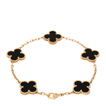 Van Cleef & Arpels 18K Yellow Gold Black Onyx 5 Motifs Vintage Alhambra Bracelet 2 of 3