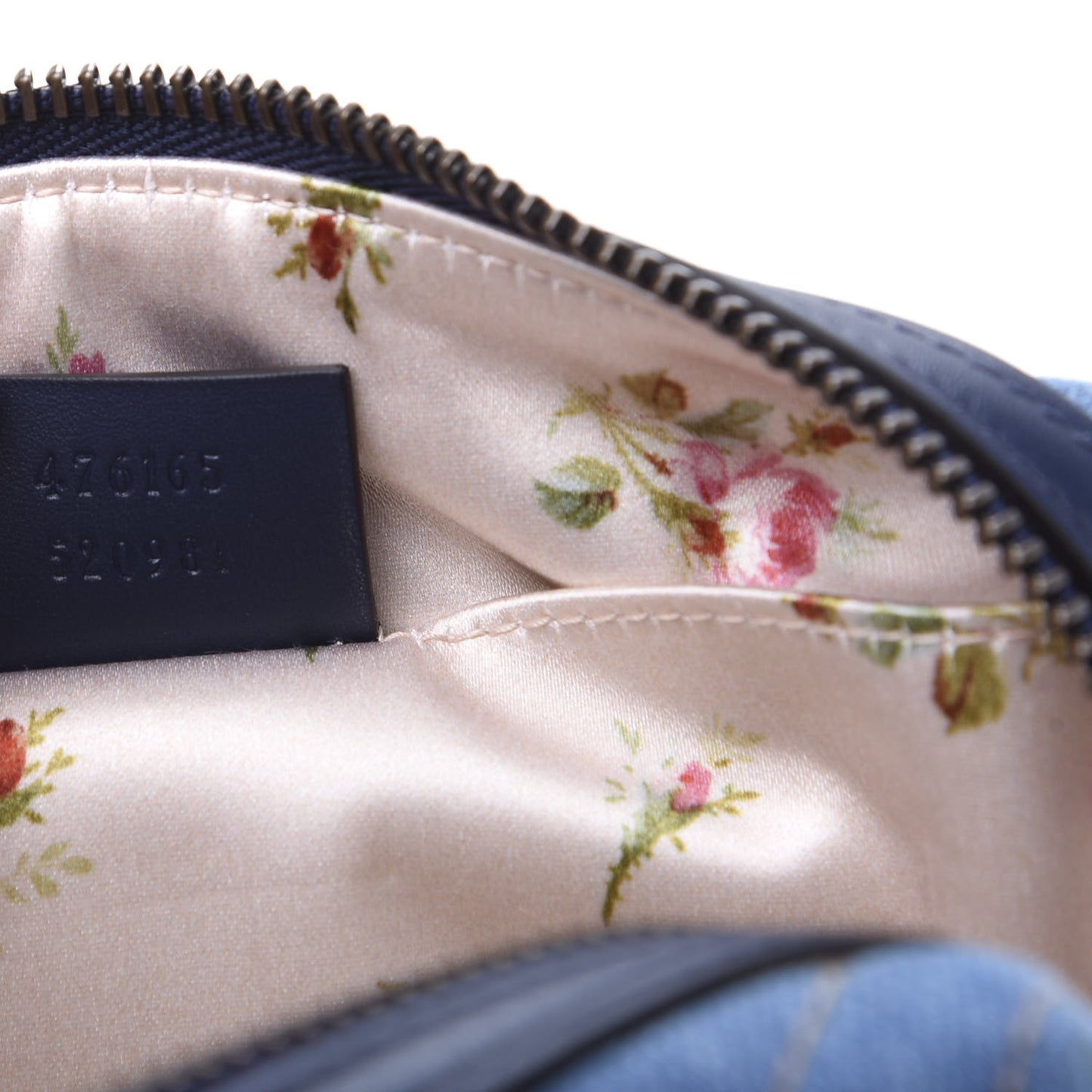 Denim Matelasse Flora GG Marmont Cosmetic Case Blue