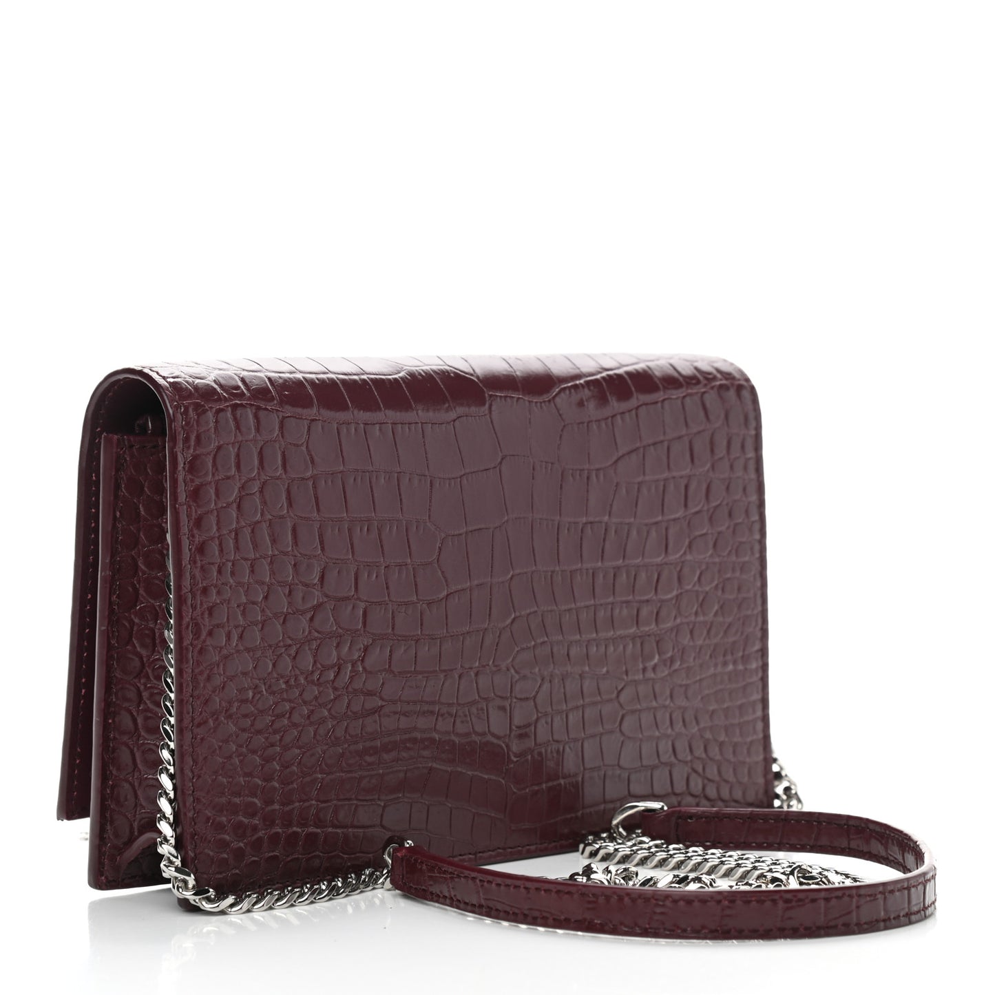Calfskin Crocodile Embossed Kate Monogram Tassel Chain Wallet Rouge Legion