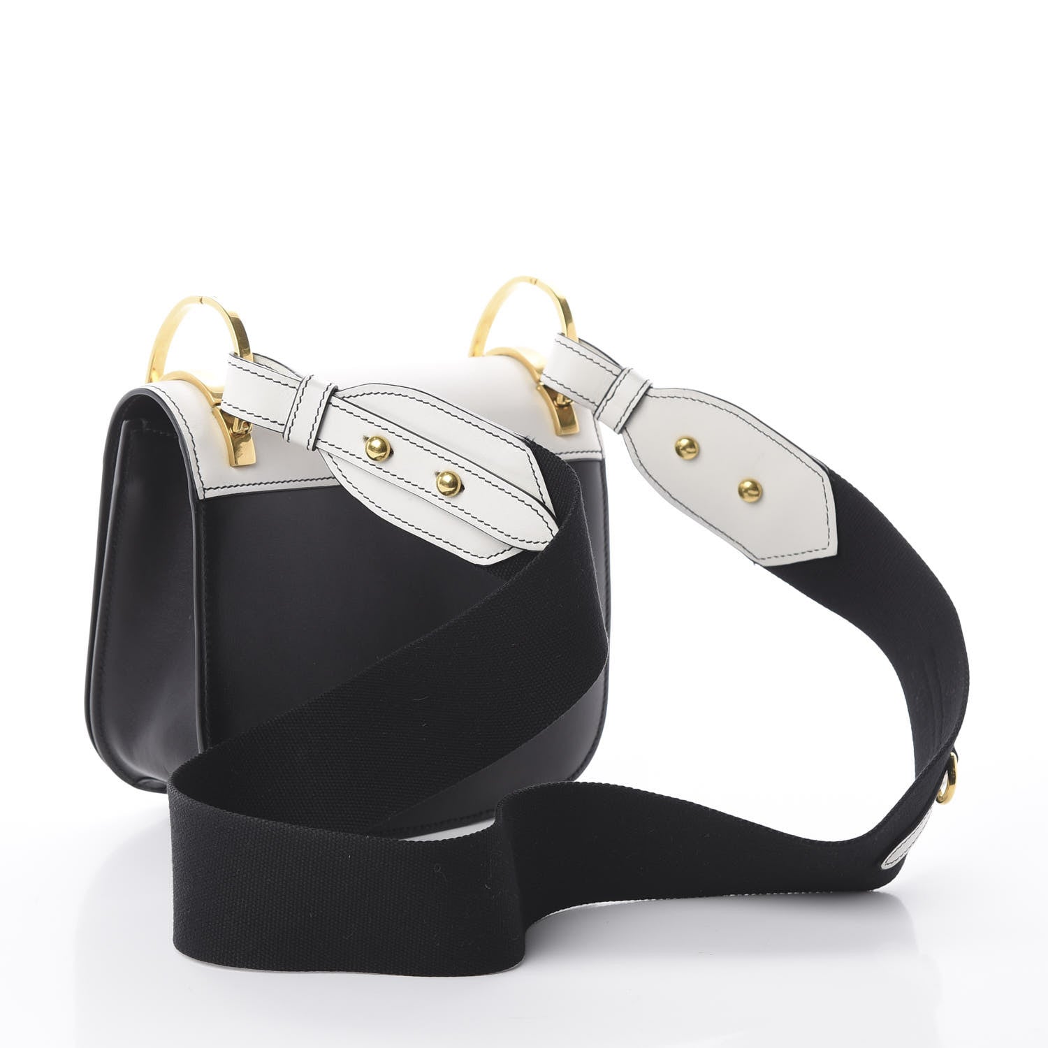 Prada City Calfskin Pionniere Saddle Bag Black White 2 of 7