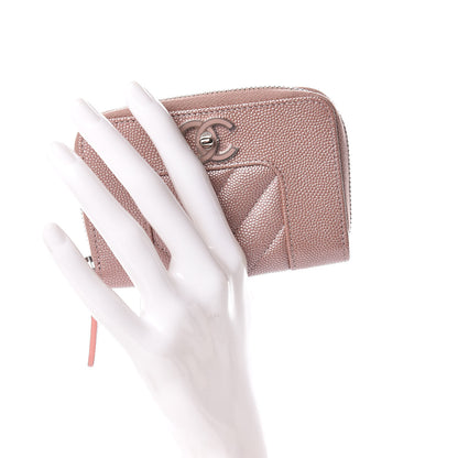 Chanel Metallic Caviar Chevron Quilted Vintage Mademoiselle Coin Purse Pink 2 of 8