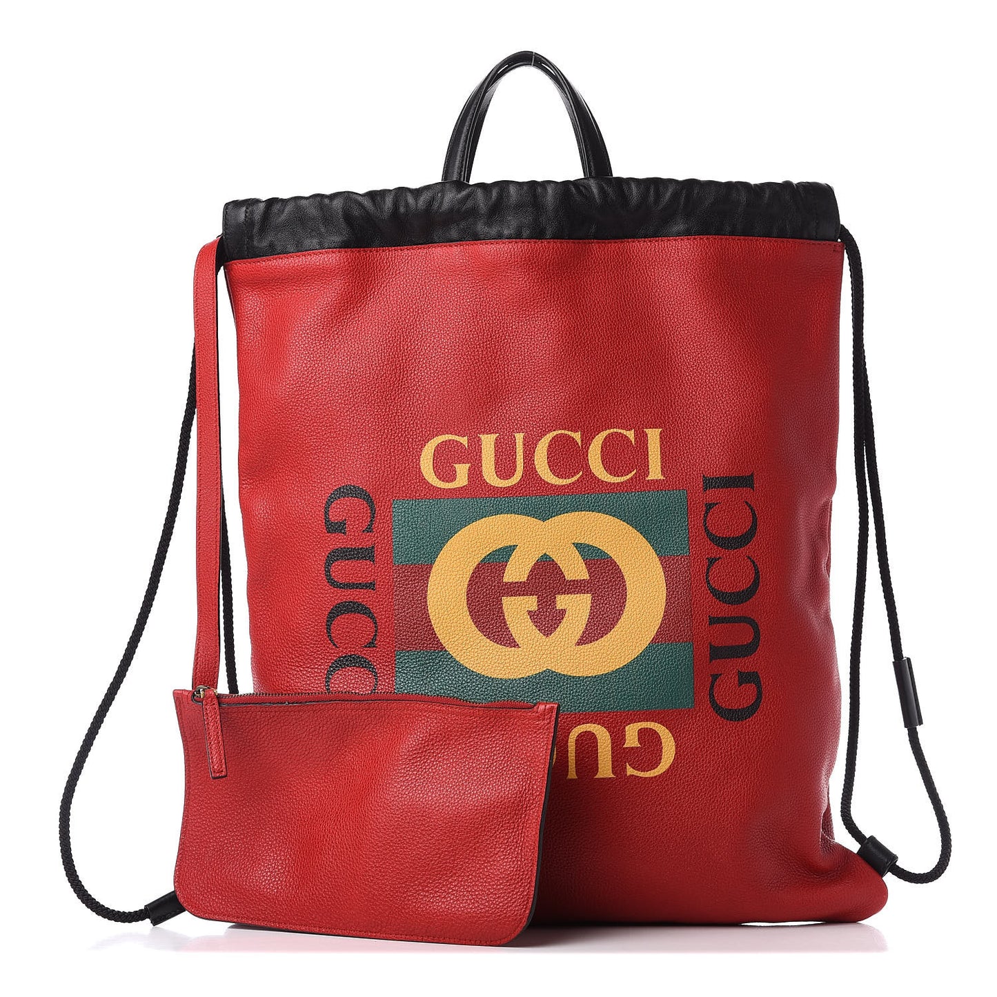 Calfskin Mens Logo Drawstring Backpack Red