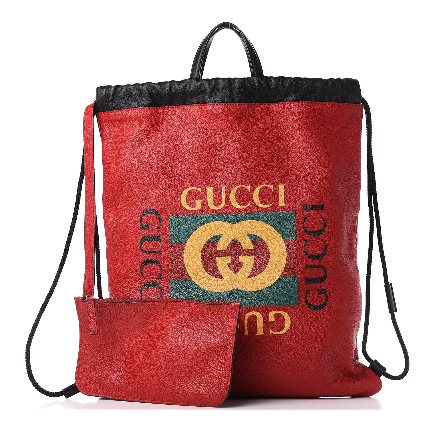 Gucci Calfskin Mens Logo Drawstring Backpack Red 1 of 13