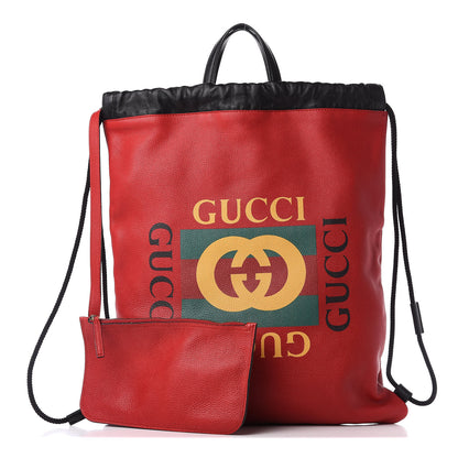 Gucci Calfskin Mens Logo Drawstring Backpack Red 1 of 13