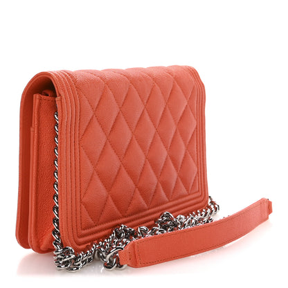 Chanel Caviar Quilted Boy Wallet On Chain WOC Orange 3 of 12