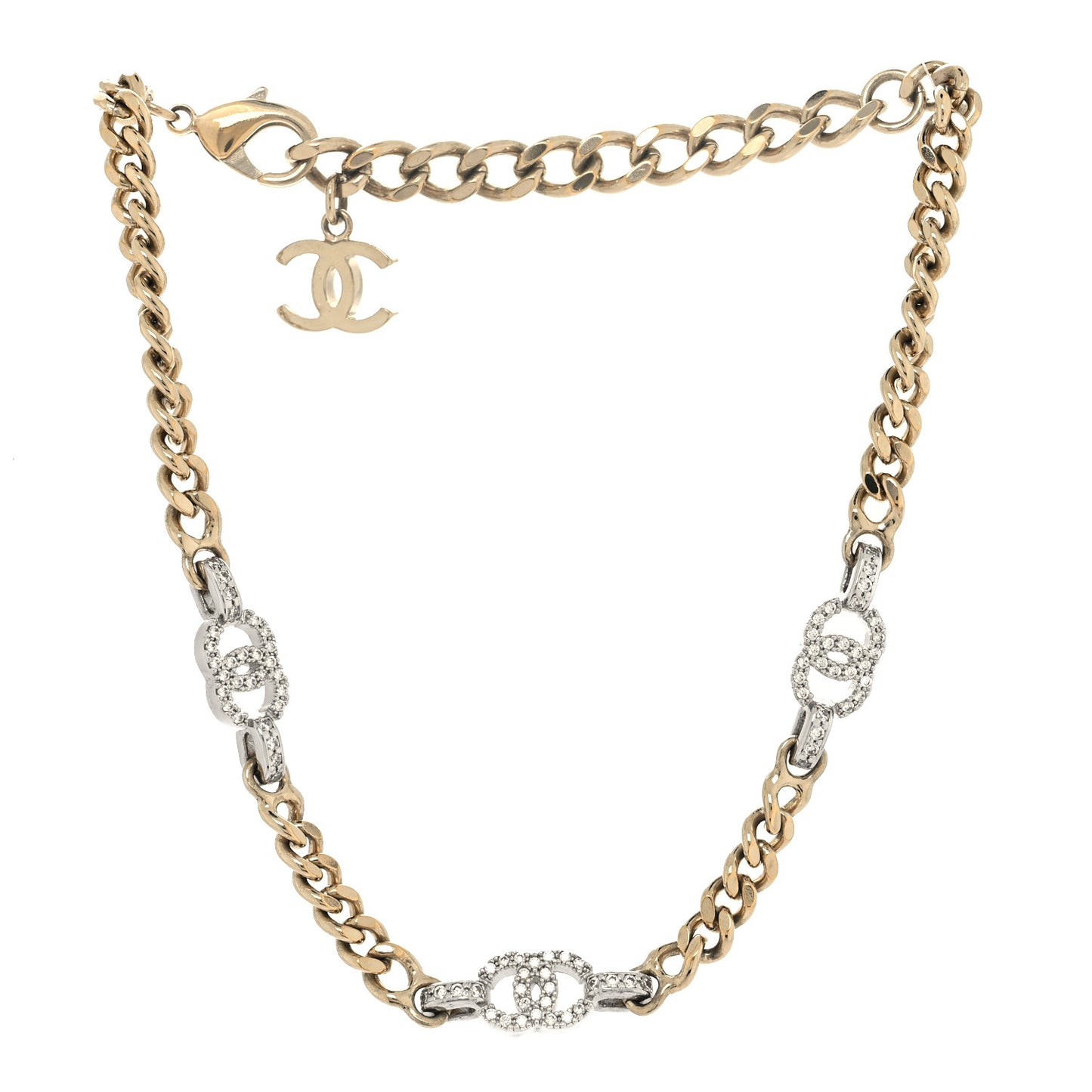 Crystal CC Chain Links Choker Necklace Gold