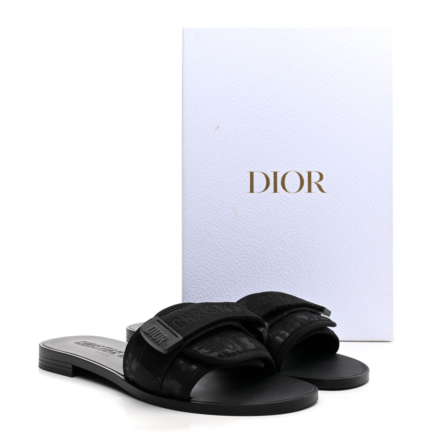 Shiny Technical Fabric Oblique Dio(r)evolution Slide Sandals 39 Black