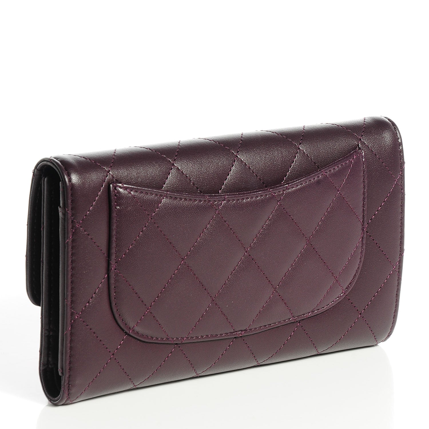 Chanel Lambskin Quilted Large Flap Wallet Plum 3 of 7