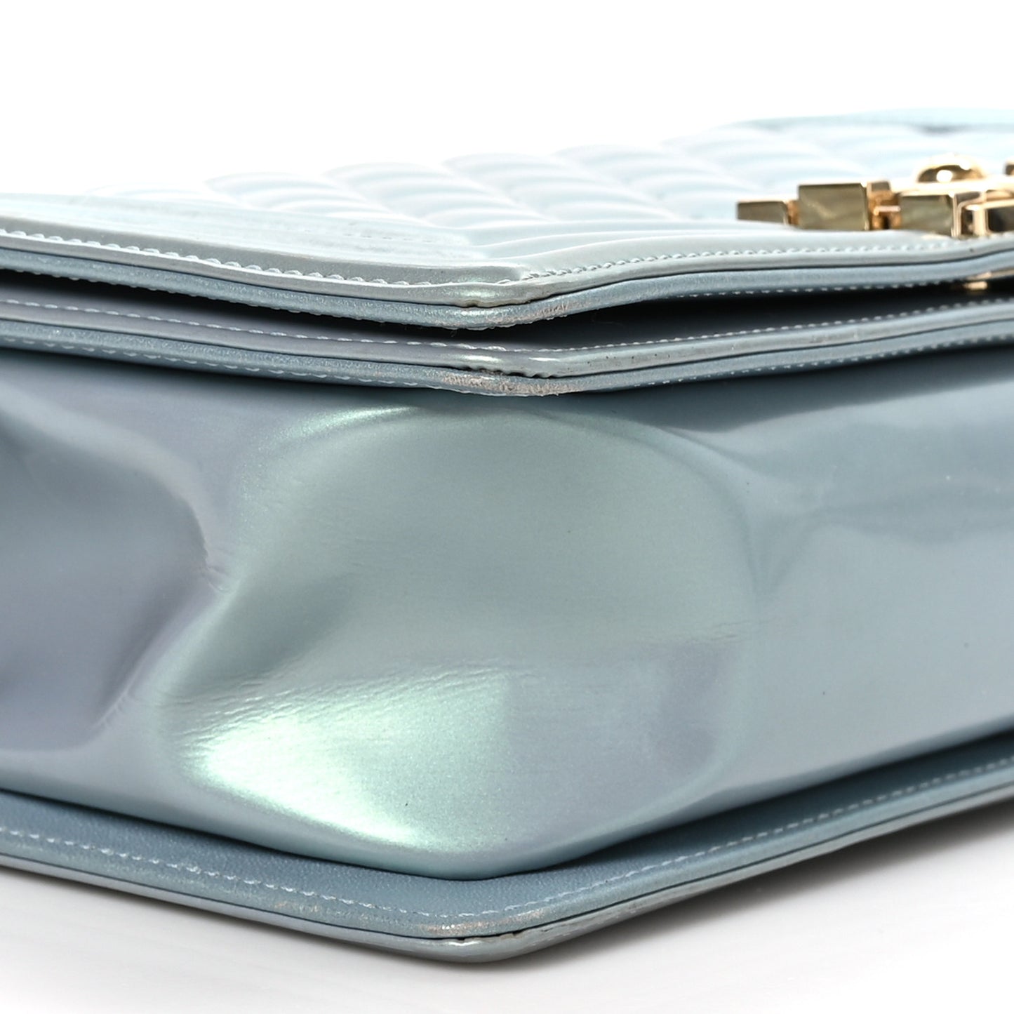 Iridescent Patent Calfskin Quilted Medium Boy Flap Light Blue