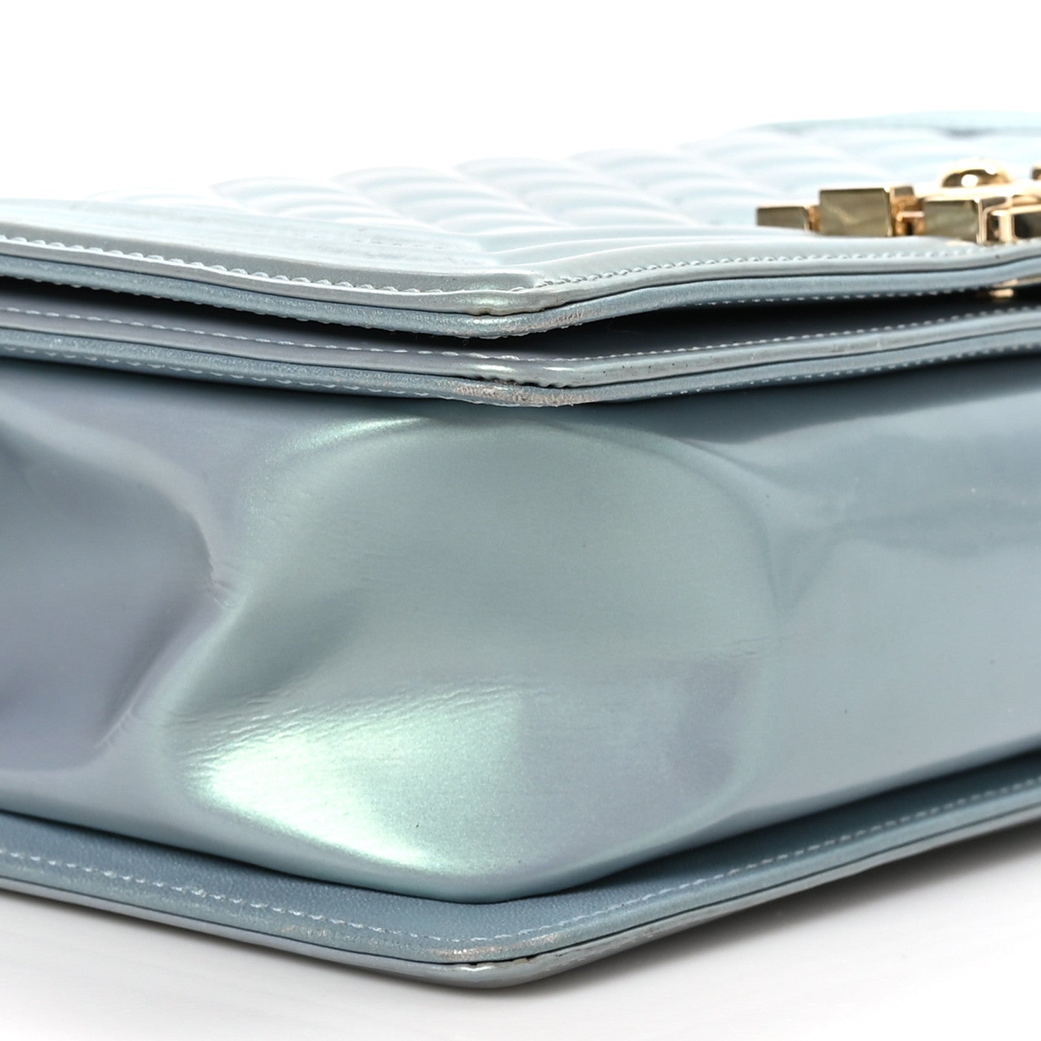 Chanel Iridescent Patent Calfskin Quilted Medium Boy Flap Light Blue 9 of 11