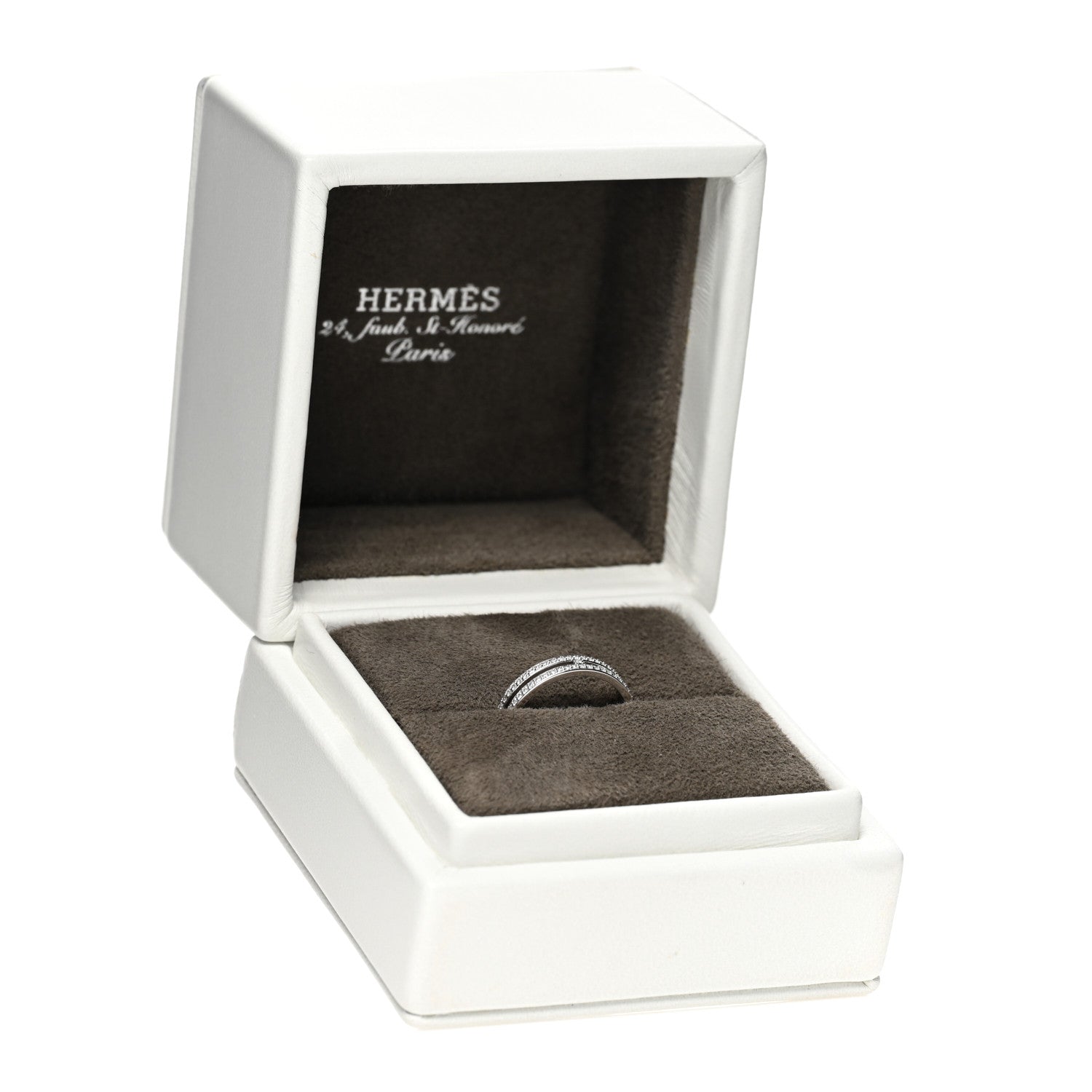 Hermes 18K White Gold Diamond Ariane Wedding Band Ring 51 5.75 5 of 5