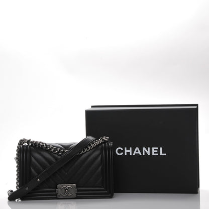 Chanel Caviar Chevron Quilted Medium Boy Flap Black 6 of 8