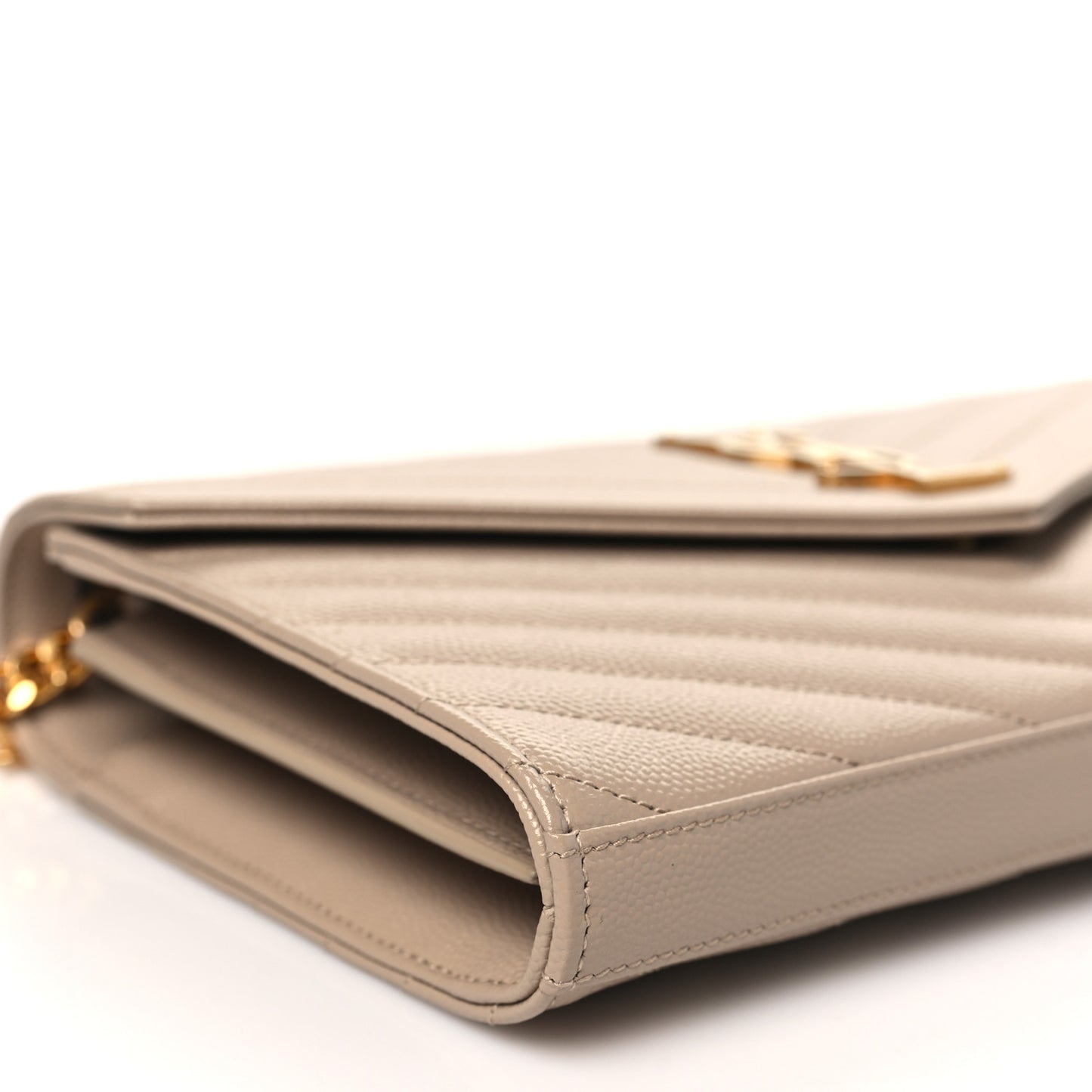Grain De Poudre Matelasse Chevron Monogram Chain Wallet Dark Beige