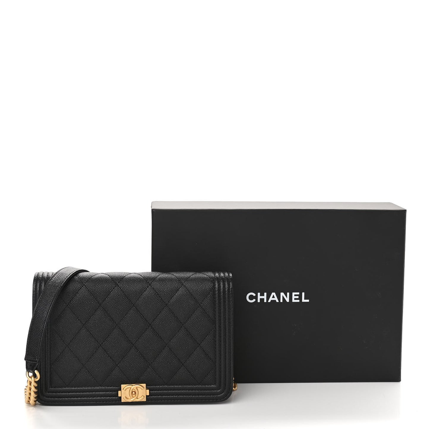 Caviar Quilted Boy Wallet On Chain WOC Black