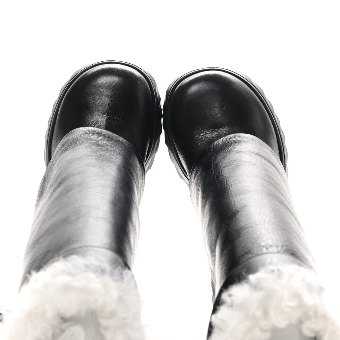 Crinkled Calfskin Shearling Shark Lock Biker Ankle Boots 39 Black Natural