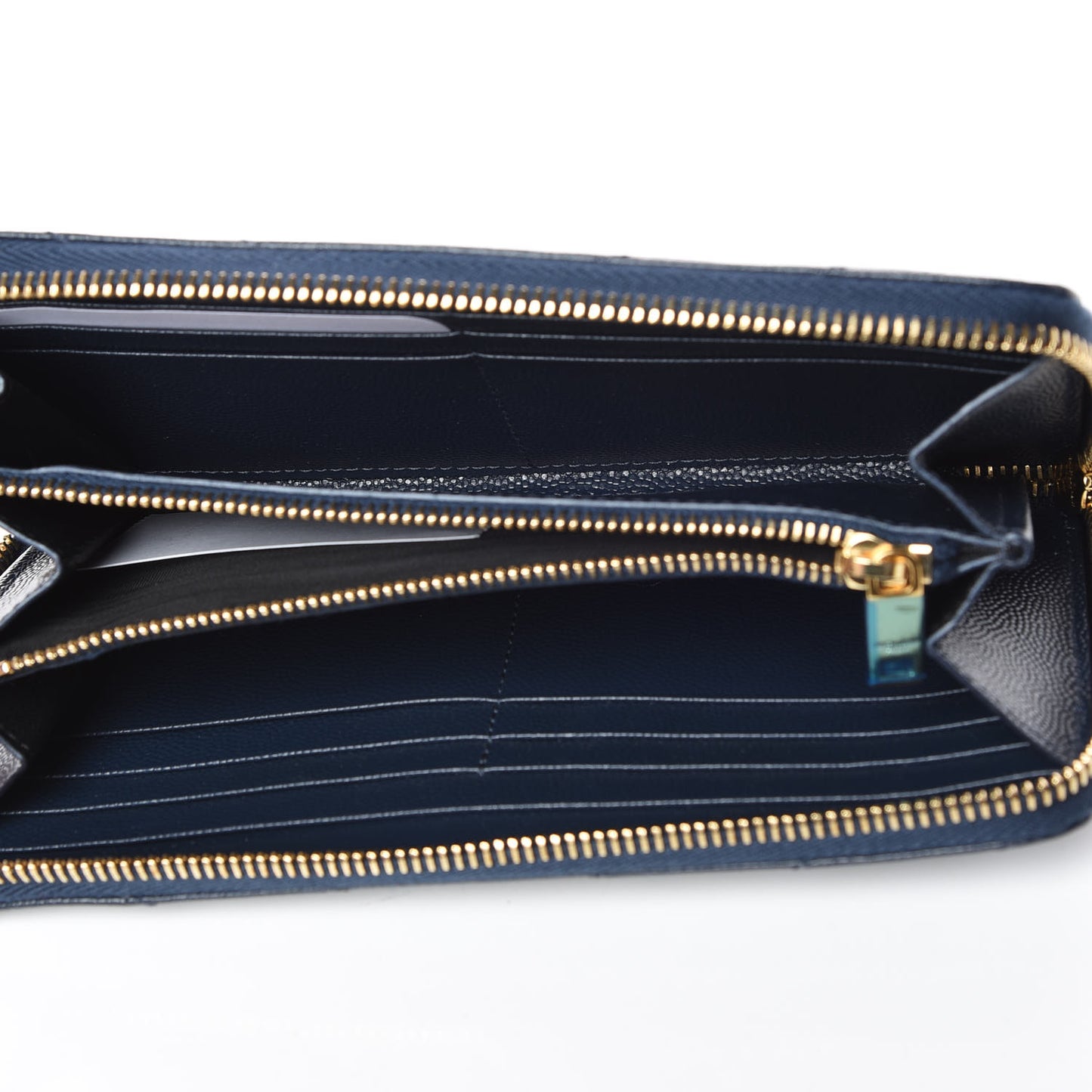 Grain De Poudre Matelasse Chevron Monogram Zip Around Wallet Navy
