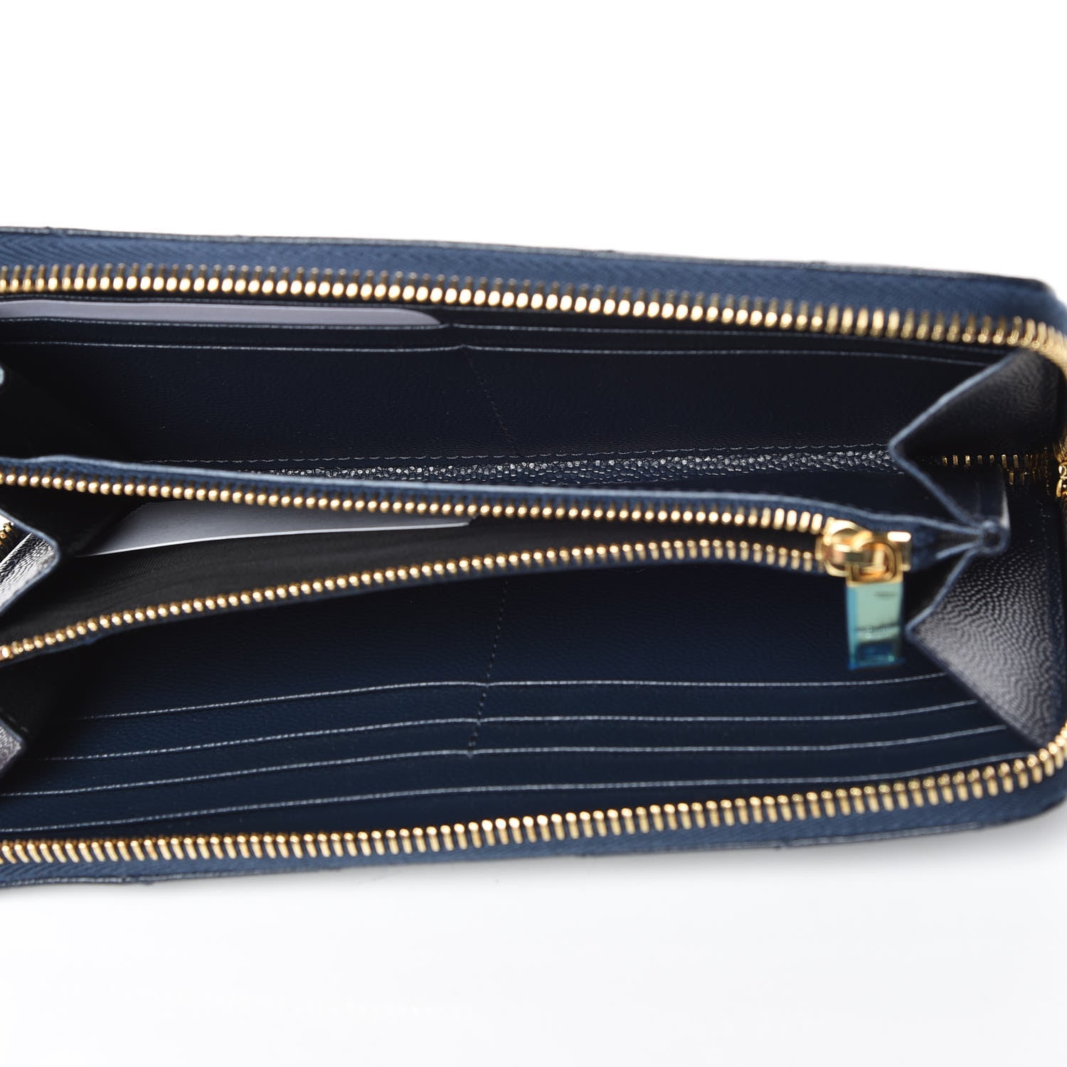 Saint Laurent Grain De Poudre Matelasse Chevron Monogram Zip Around Wallet Navy 5 of 7