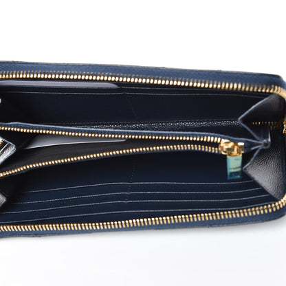 Saint Laurent Grain De Poudre Matelasse Chevron Monogram Zip Around Wallet Navy 5 of 7
