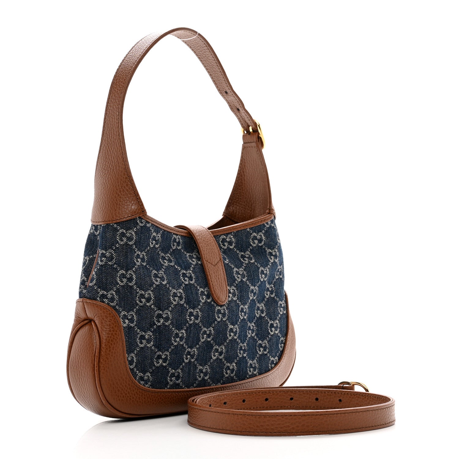 Gucci New Denim GG Monogram Calfskin Small Jackie 1961 Hobo Blue Tea Cuir 3 of 8