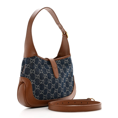 Gucci New Denim GG Monogram Calfskin Small Jackie 1961 Hobo Blue Tea Cuir 2 of 8