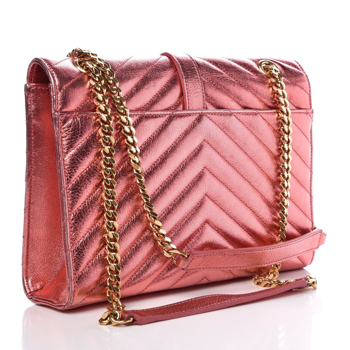 Metallic Matelasse Chevron Small Monogram Chain Shoulder Bag Rose