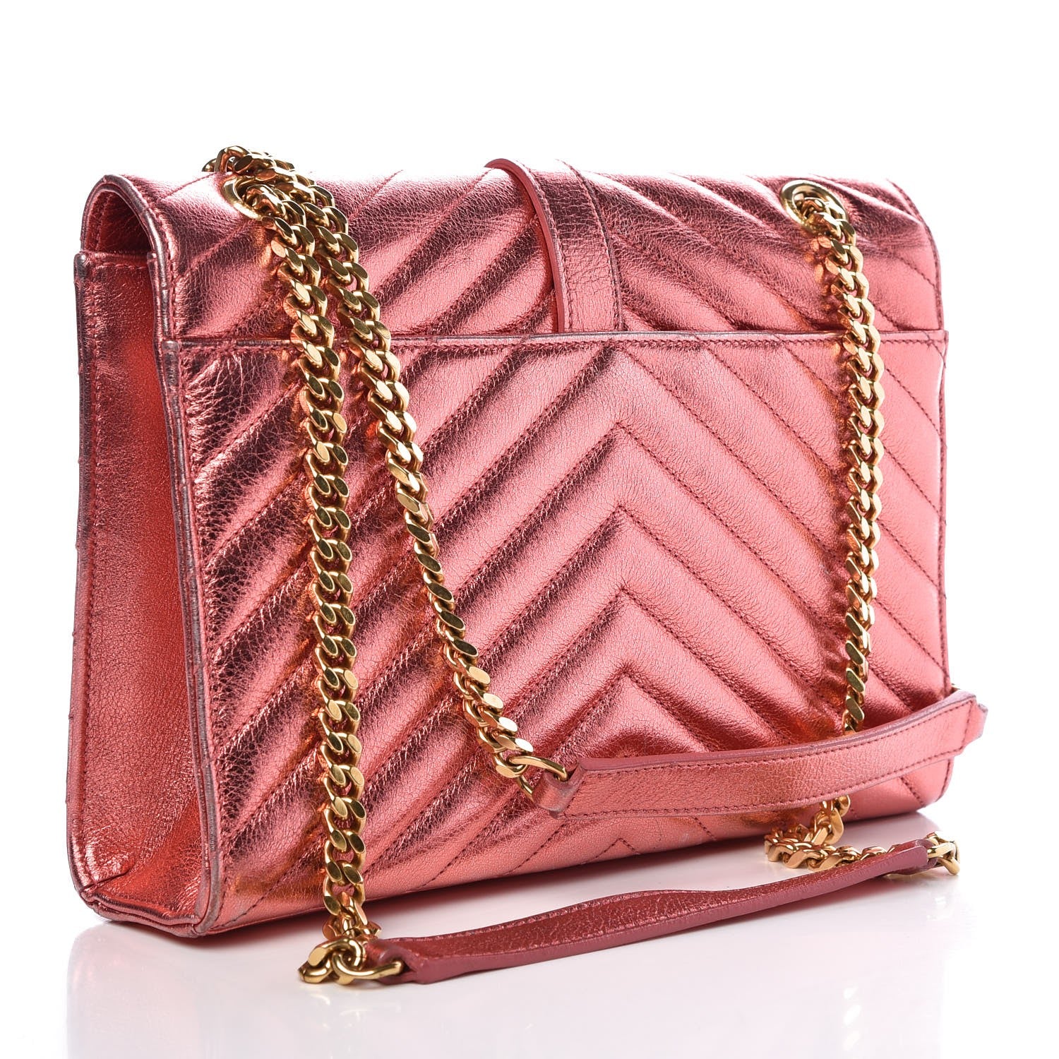 Saint Laurent Metallic Matelasse Chevron Small Monogram Chain Shoulder Bag Rose 3 of 11