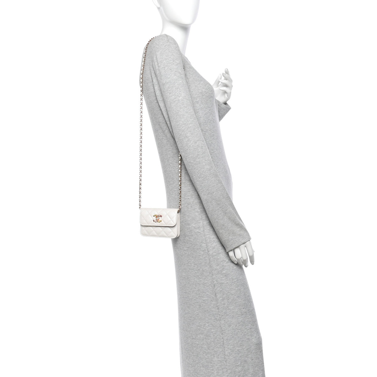 Chanel Caviar Quilted Crystal CC Clutch With Chain White 2 of 11