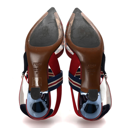 Fendi Technical Mesh FF Colibri 55mm Slingback Pumps 39 Tobacco Moro Zaffiro Ciliegia Rosso 6 of 9
