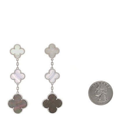 Van Cleef & Arpels 18K White Gold Mother of Pearl Chalcedony 3 Motifs Magic Alhambra Earrings 2 of 5