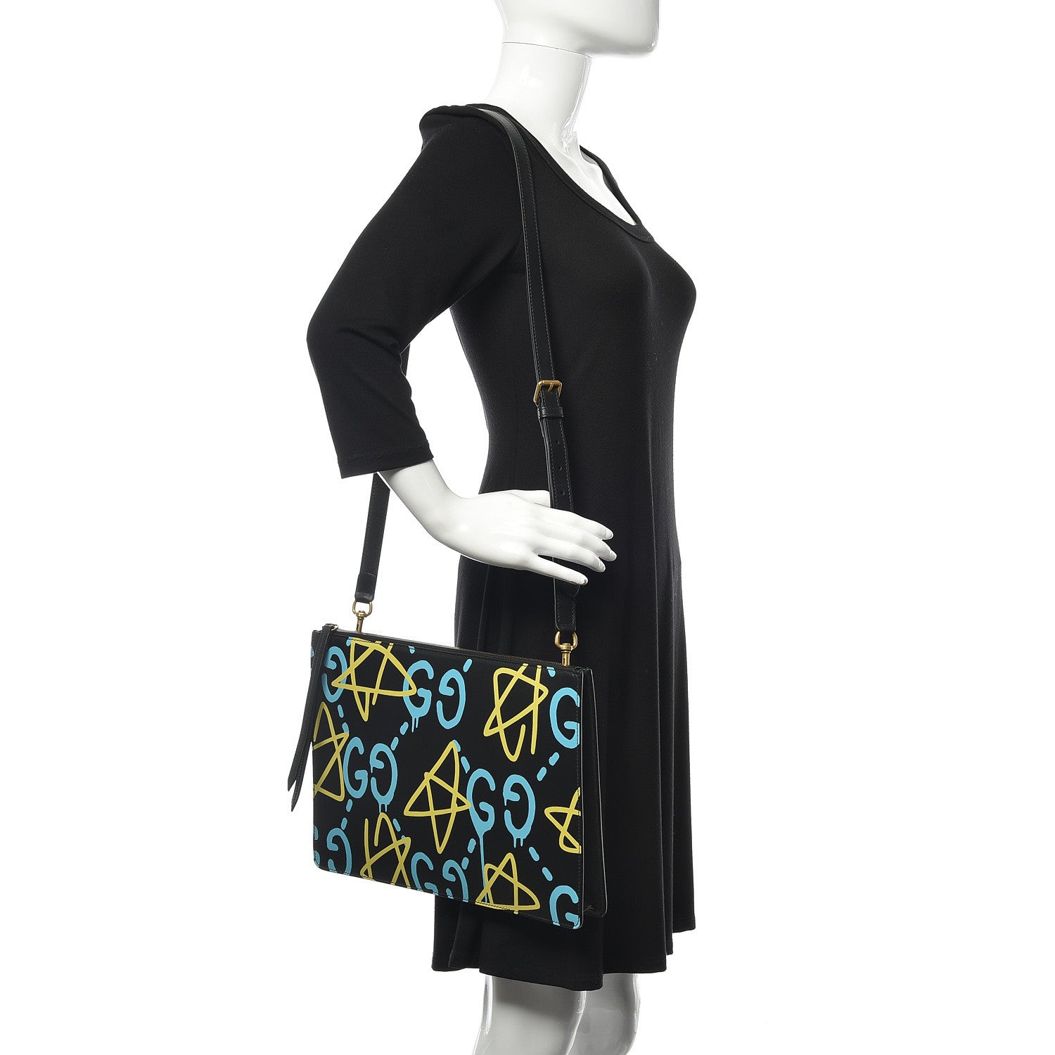 Gucci Calfskin GucciGhost Print GG Messenger Bag Black New Acquamarine 2 of 11
