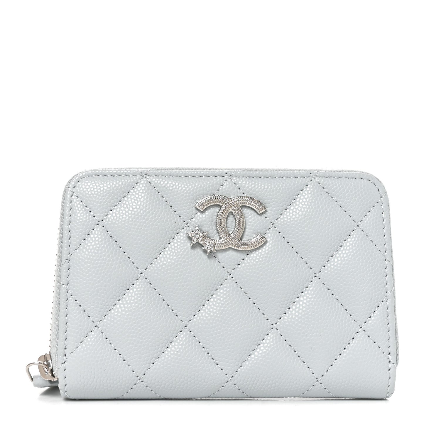 Caviar Quilted Crystal Star Zip Coin Purse Light Blue