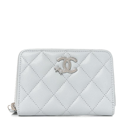 Chanel Caviar Quilted Crystal Star Zip Coin Purse Light Blue 1 of 7