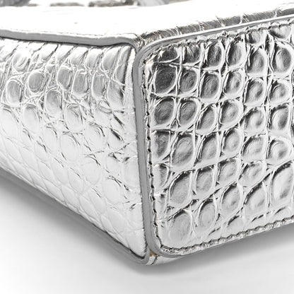 Givenchy Metallic Calfskin Croc Embossed Small Cut Out Shoulder Bag Silver 9 of 10