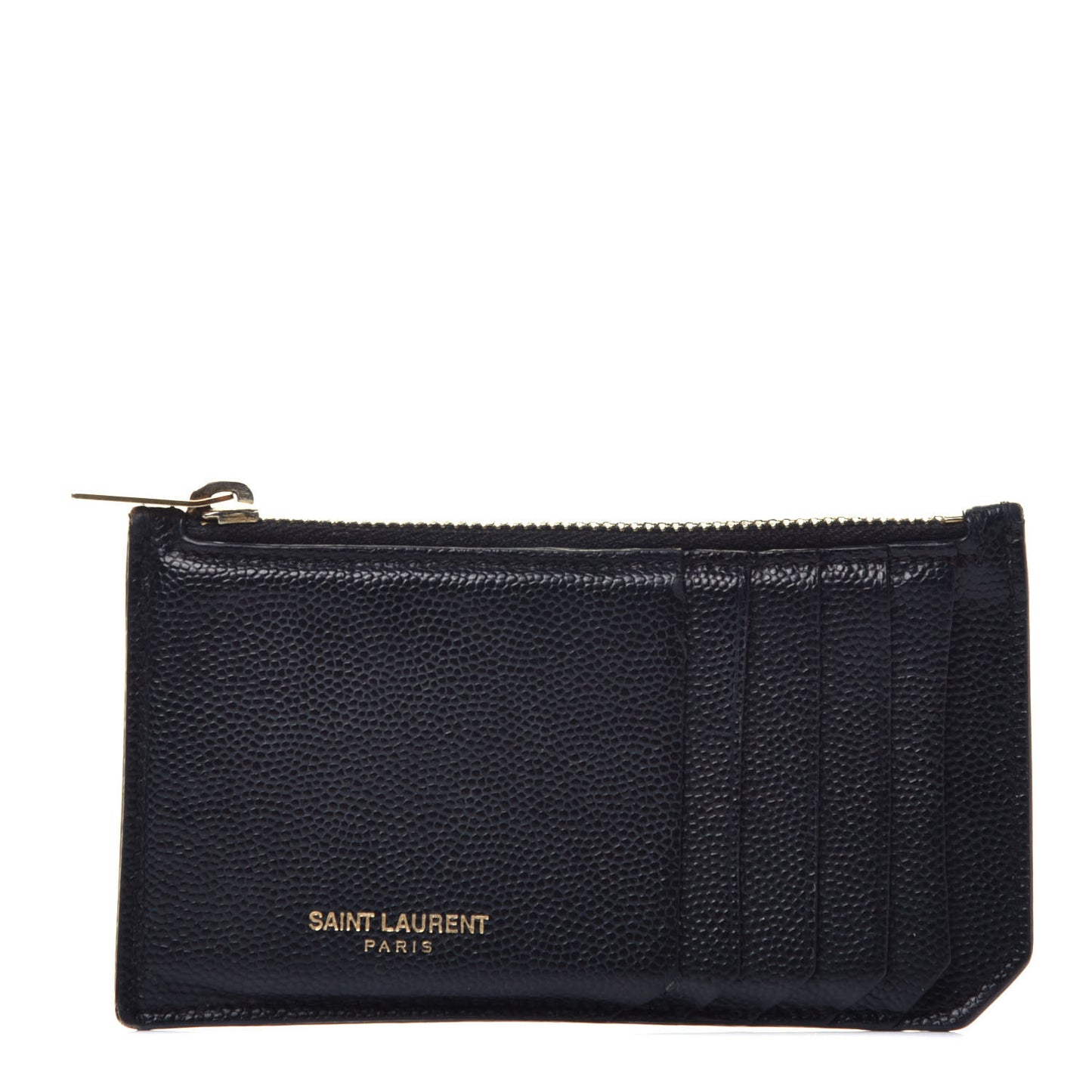 Grained Calfskin 5 Fragments Zip Pouch Card Holder Black