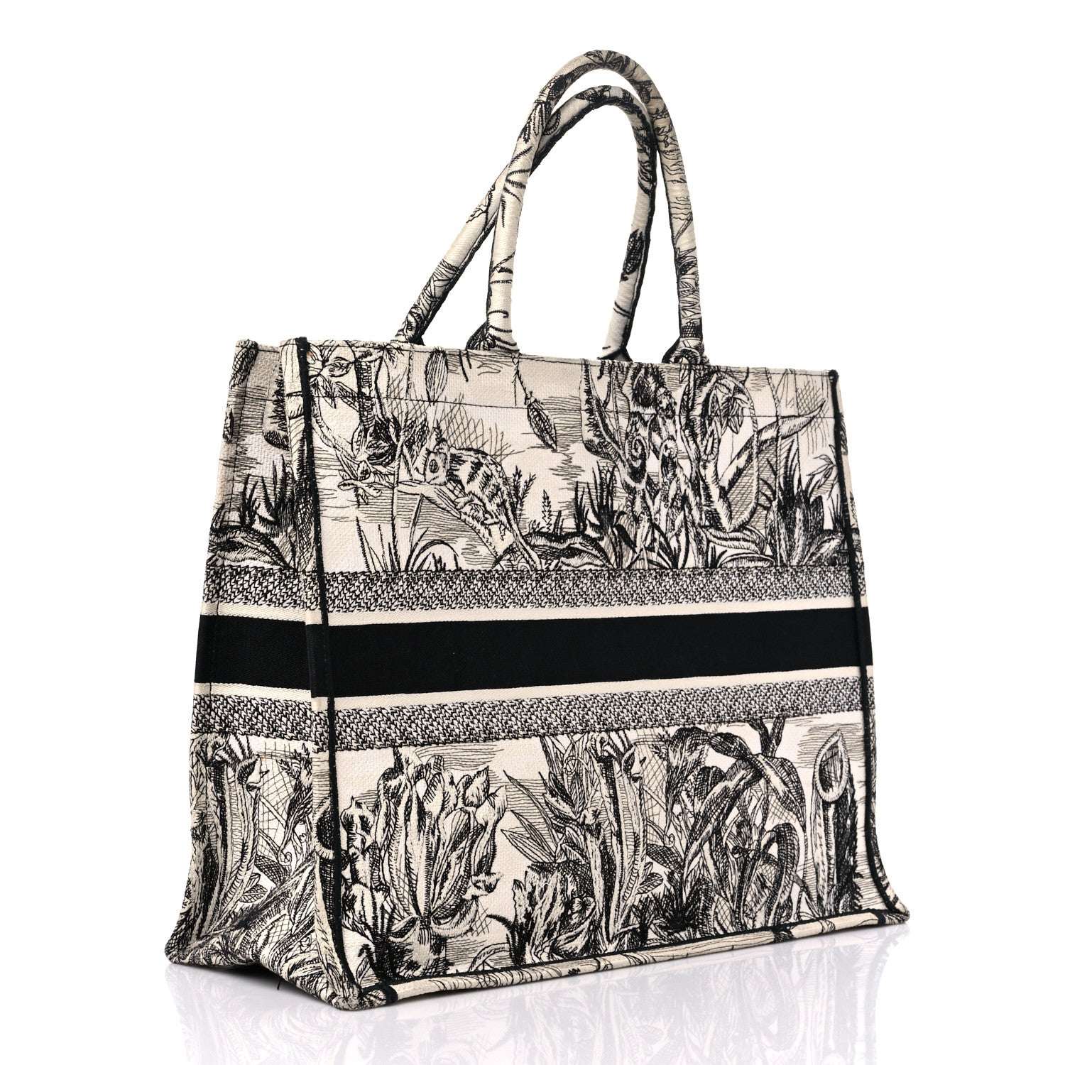Christian Dior Canvas Embroidered Toile De Jouy Book Tote White Black 3 of 15