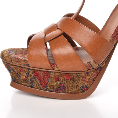 Saint Laurent Calfskin Tapestry Marrakech Tribute 105 Platform Sandals 40.5 Ambra Sapphire 8 of 13