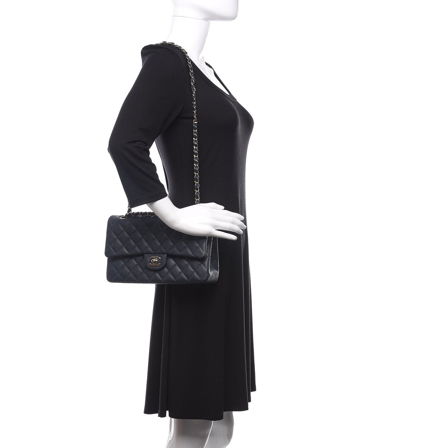 Caviar Quilted Medium Double Flap Navy