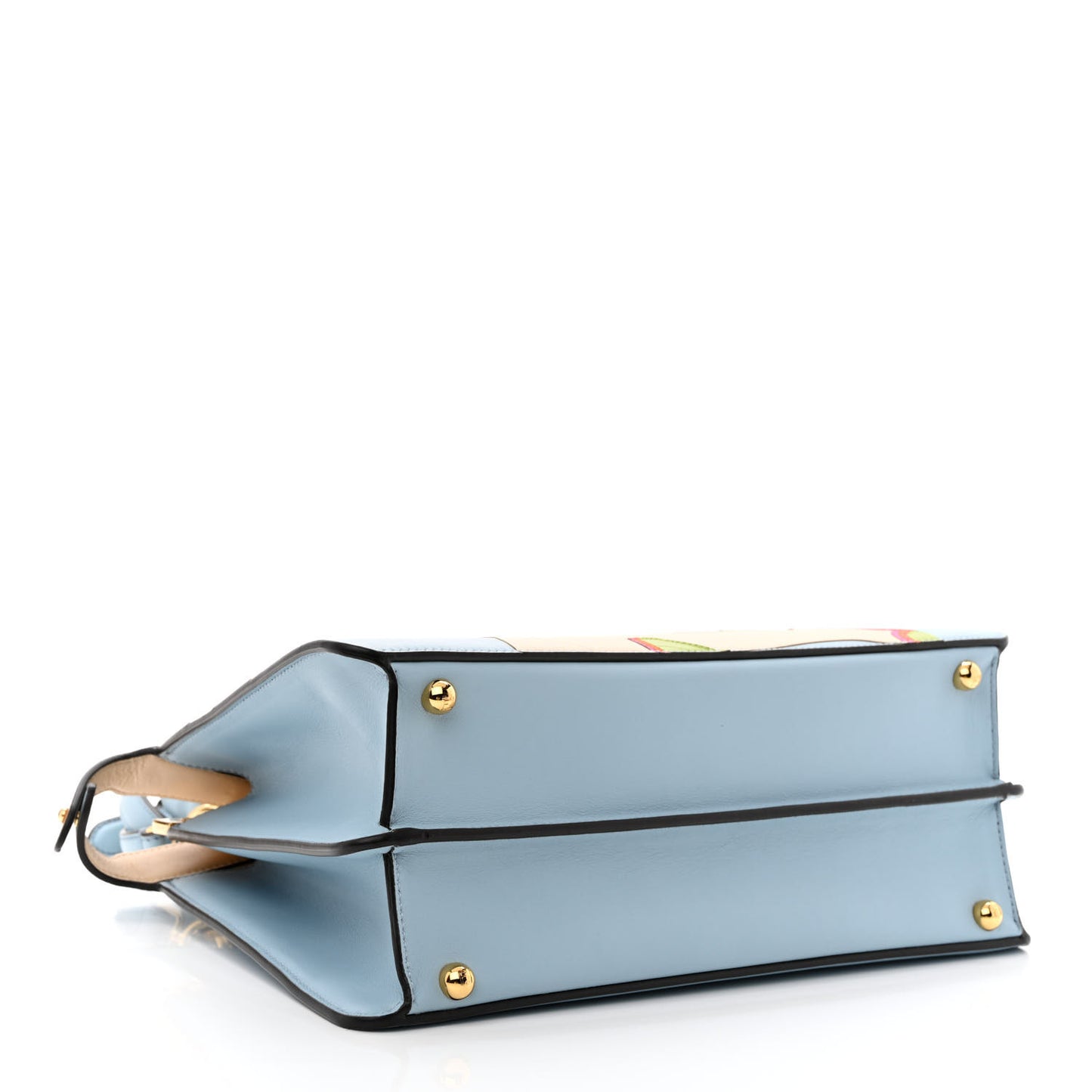 Vitello Seta Nappa Bi-Color Rainbow Girl Inlay Medium Peekaboo I SEE U Satchel Azzurro Baby Multicolor