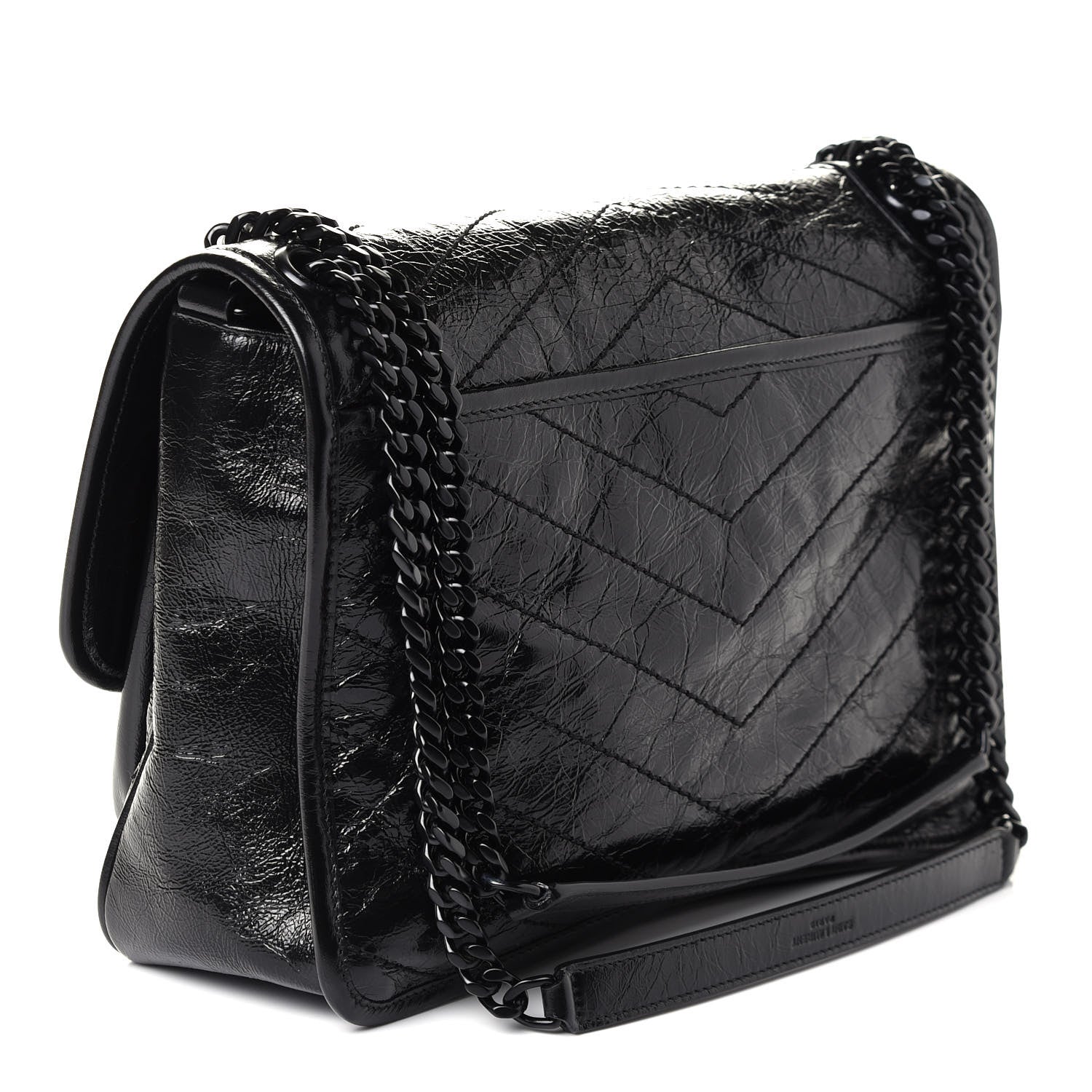 Saint Laurent Crinkled Calfskin Matelasse Monogram Medium Niki Chain Satchel Black 3 of 8