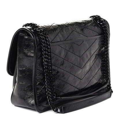 Saint Laurent Crinkled Calfskin Matelasse Monogram Medium Niki Chain Satchel Black 3 of 8