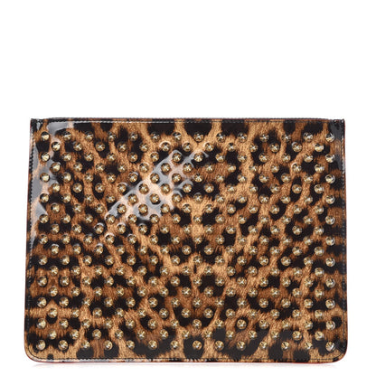 Christian Louboutin Patent Calfskin Studded Loubiposh Clutch Leopard 1 of 8