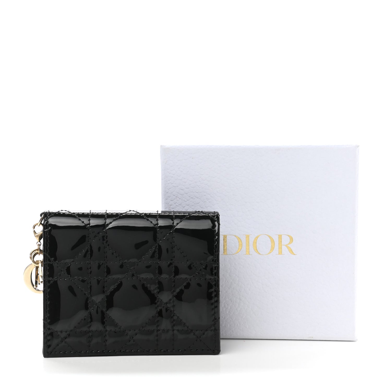 Patent Cannage Mini Lady Dior Wallet Black