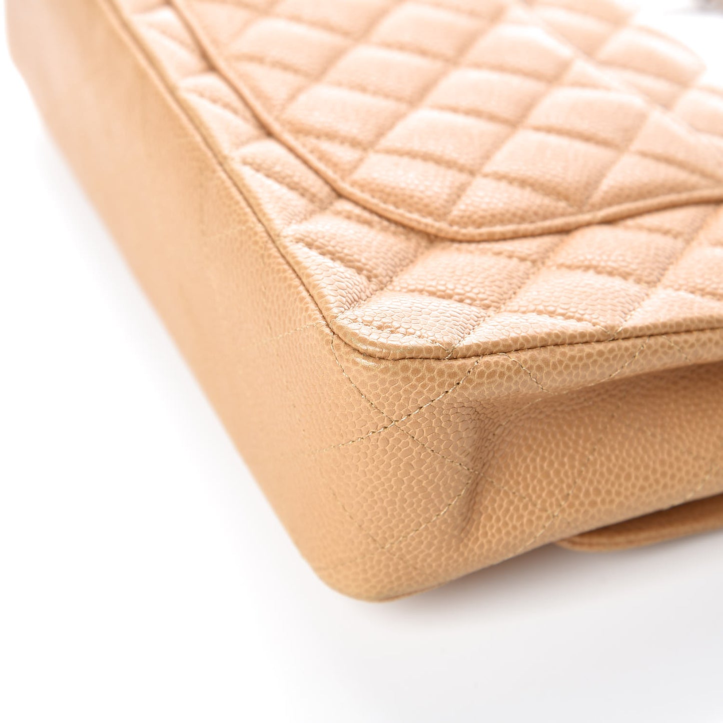 Caviar Quilted Medium Double Flap Beige