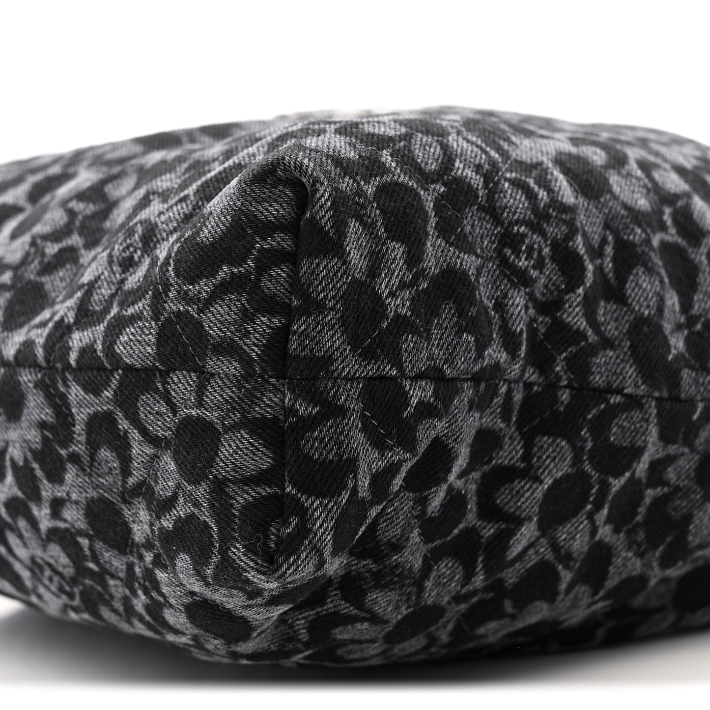 Denim Quilted Floral Print Small Chanel 22 Black