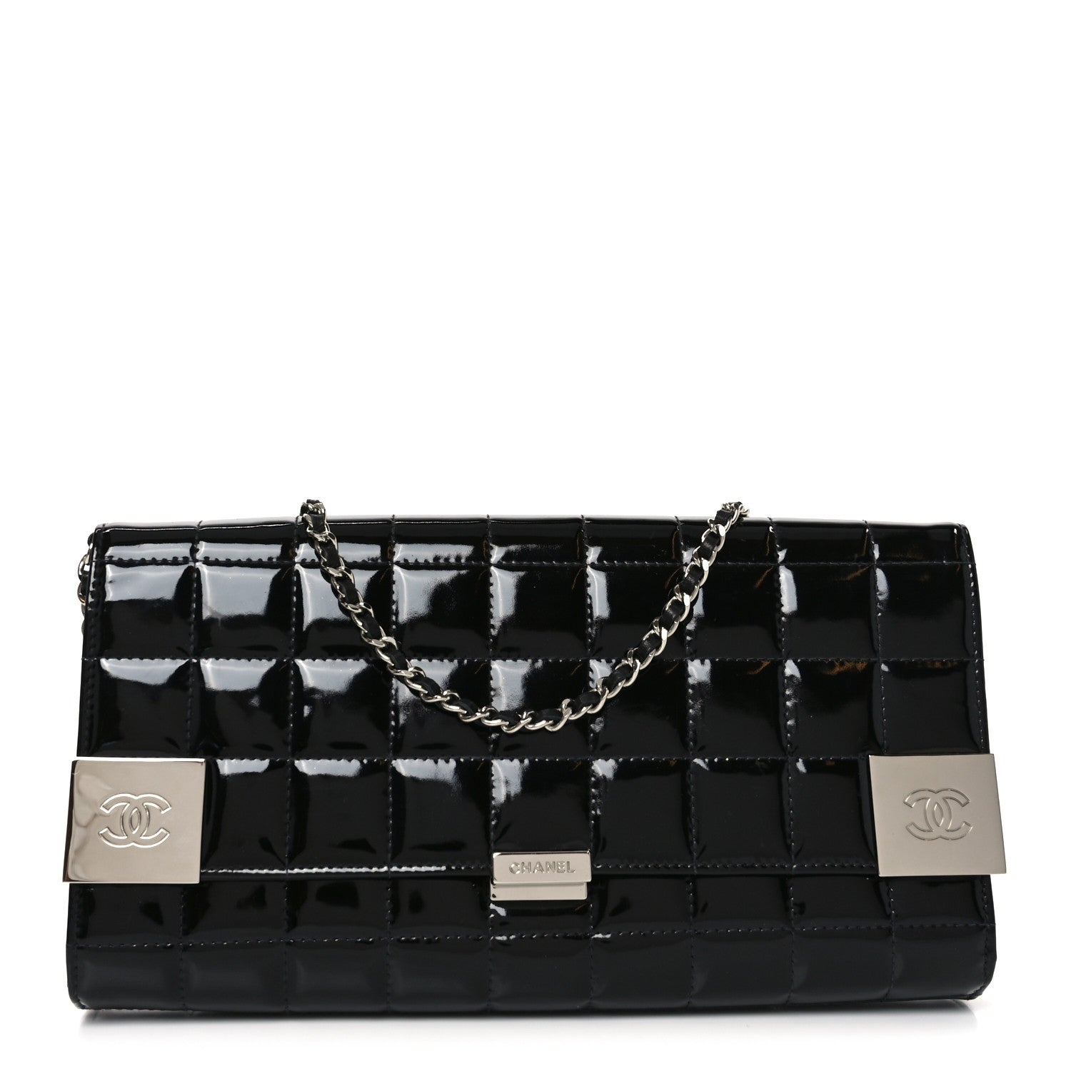 Chanel Patent Chocolate Bar Chain Clutch Black 1 of 10